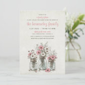 Pink Mason Jar Blume Kinderdusche Einladung (Stehend Vorderseite)