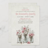 Pink Mason Jar Blume Kinderdusche Einladung (Vorne/Hinten)