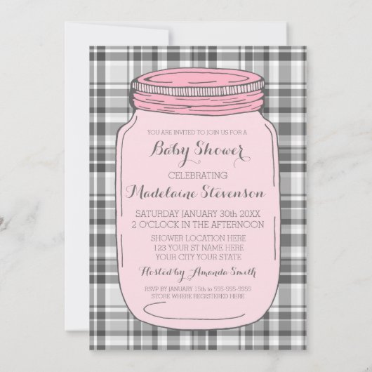 Pink Mason Jar Custom Baby Dusche Einladungen (Rückseite)