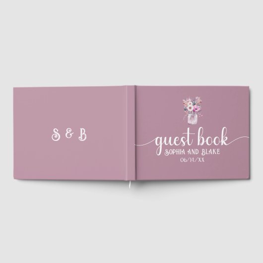 Pink Mason Jar mit Blume Hochzeit Gästebuch (Voll)