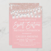 Pink Mason Jar String Lights Glitzer Sweet 16 Einladung (Vorne/Hinten)