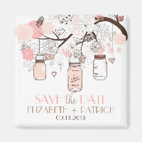 Pink Mason Jars & Love Birds speichern das Date Ma