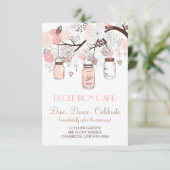 Pink Mason Jars und Love Birds Empfang Card Einladung (Stehend Vorderseite)