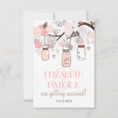 Pink Mason Jars und Love Birds Empfang Card Einladung (Rückseite)