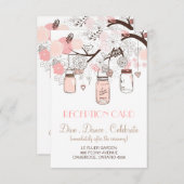 Pink Mason Jars und Love Birds Empfang Card Einladung (Vorne/Hinten)