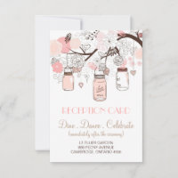 Pink Mason Jars und Love Birds Empfang Card