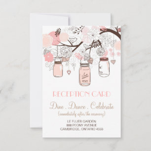 Pink Mason Jars und Love Birds Empfang Card Einladung