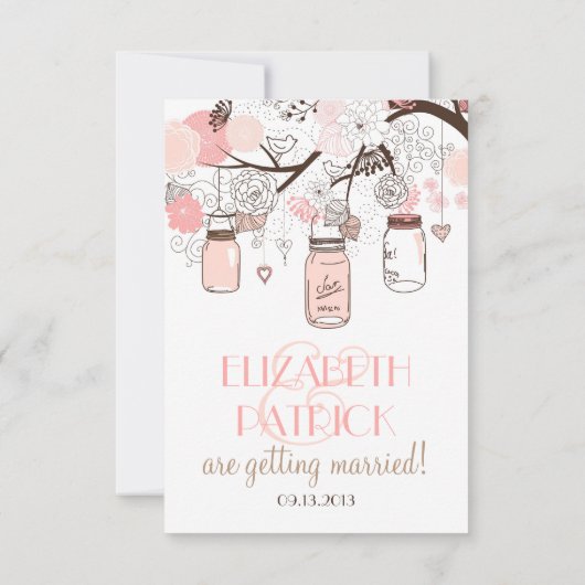 Pink Mason Jars und Love Birds UAWG Wedite Einladu RSVP Karte (Rückseite)