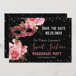 Pink Masquerade 16 . Geburtstag Save the Date