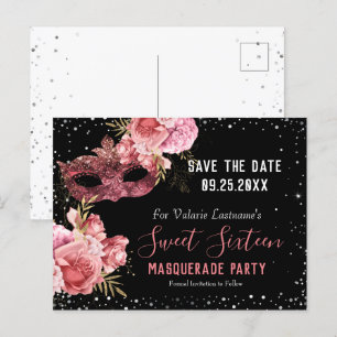 Pink Masquerade 16 . Geburtstag Save the Date Postkarte