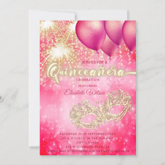 Pink Masquerade Ballon Feuerwerk Quinceañera Einladung