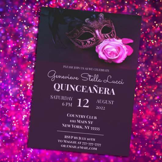 Pink Masquerade Quinceañera Party Einladung