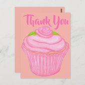 Pink Mattiert Cupcake Danke Karte (Vorne/Hinten)