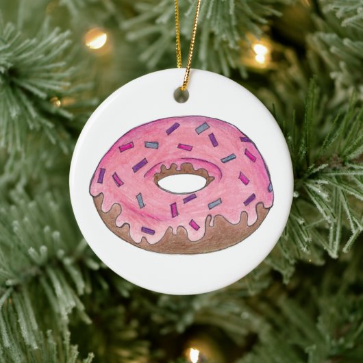 Pink Mattiert Donut Doughnut Sprinkles Junk Food Keramik Ornament (Baum)
