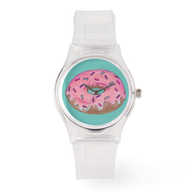 Pink Mattiert Donut Sprinkles Doughnut Junk Food Armbanduhr (Vorderseite)