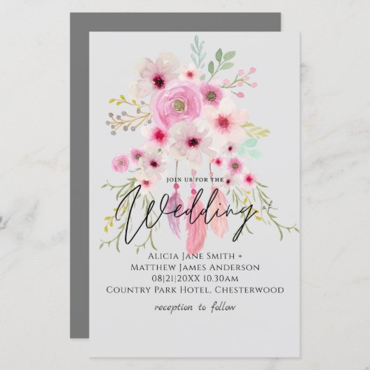 Pink Mauve BOHO Blumenzauber Einladung zur Hochzei (Vorne/Hinten)