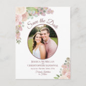 Pink & Mauve Foto Hochzeit Sichern Sie das Datum Ankündigungspostkarte (Vorderseite)