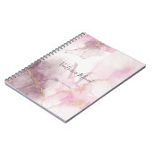 Pink Mauve Gold Vein Marbella Script Foto Notizblock (Linke Seite)