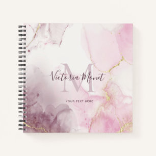 Pink Mauve Gold Vein Marbella Script Notebook Notizblock
