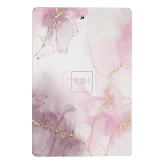 Pink Mauve Gold Vein Marmorskript Mini Klemmbrett (Rückseite)