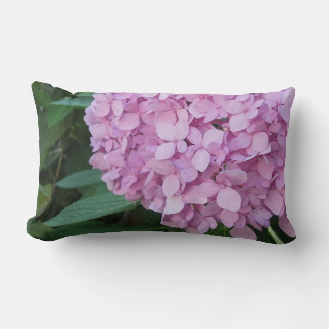 Pink Mauve Hydrangea Lumbar Pillow Lendenkissen (Vorderseite)
