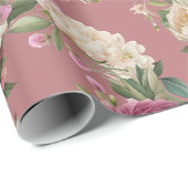 Pink Mauve Peony Floral Wreath Brautparty Geschenkpapier (Rolleneckpunkt)