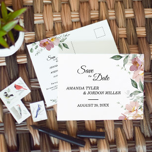 Pink Mauve Vintage Blumenhochzeit Sichern Sie das Ankündigungspostkarte