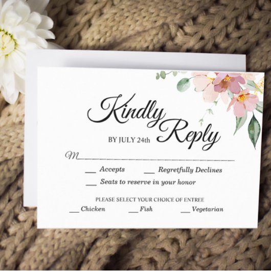 Pink Mauve Vintage Blumenmahlzeit RSVP Karte