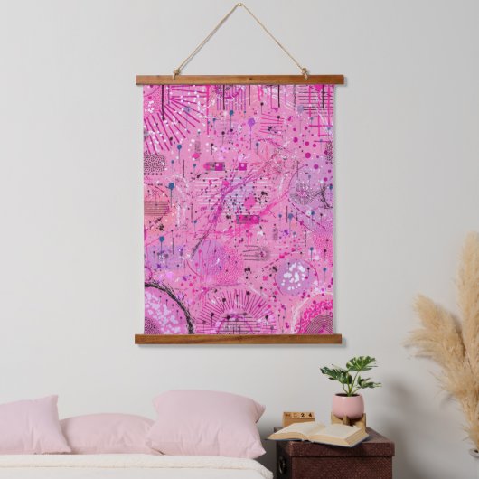 Pink Maximalist Abstract: Raspberry Sundae Wandteppich Mit Holzrahmen (Schlafzimmer)