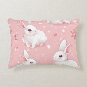 Pink Meadow Bunny Floral Garden Dekokissen