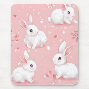Pink Meadow Bunny Floral Garden Mousepad