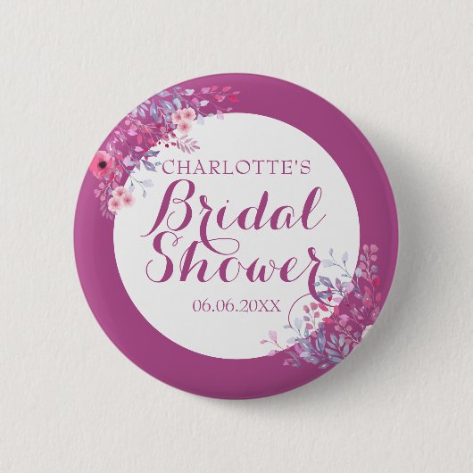 Pink Meadow Floral Brautparty Button (Vorderseite)