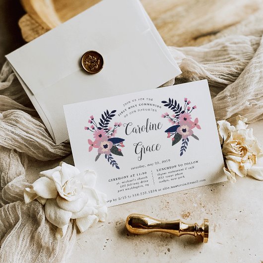 Pink Meadow | Floral First Heilige Kommunion Einladung