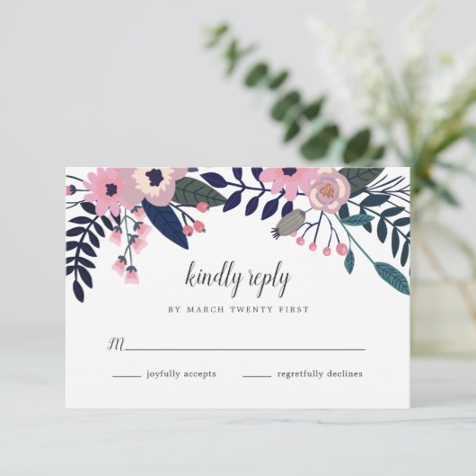 Pink Meadow | florale RSVP-Karte RSVP Karte (Stehend Vorderseite)