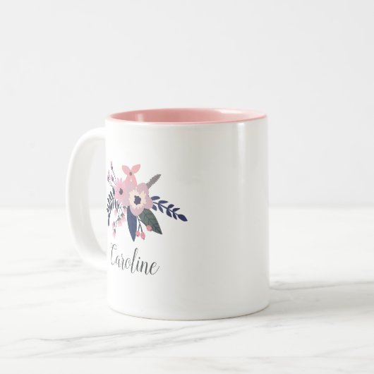 Pink Meadow | PERSONALISIERT Zweifarbige Tasse (Vorderseite Links)