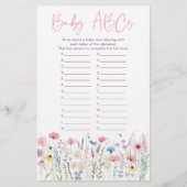 Pink Meadow Wildblumen ABCs Baby Shower Game (Vorderseite)