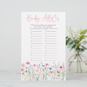 Pink Meadow Wildblumen ABCs Baby Shower Game