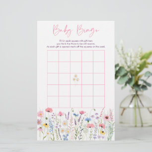 Pink Meadow Wildblumen Kinderdusche Bingo Spiel