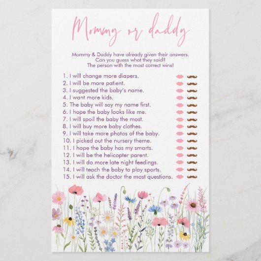 Pink Meadow Wildblumen Mommy oder Daddy Shower Gam (Vorderseite)