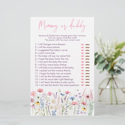 Pink Meadow Wildblumen Mommy oder Daddy Shower Gam (Stehend Vorderseite)