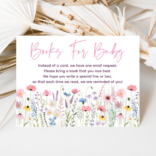 Pink Meadow Wildflowers Baby Shower Book Request Begleitkarte