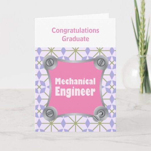 Pink Mechanical Engineer Abschluss Card Feiertagskarte (Vorderseite)