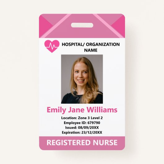 Pink Medical Doctor Nurse Aged Security Photo ID Ausweis (Vorderseite)