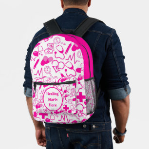Pink Medical Icons Muster Anpassbare Gesundheitsfü Bedruckter Rucksack