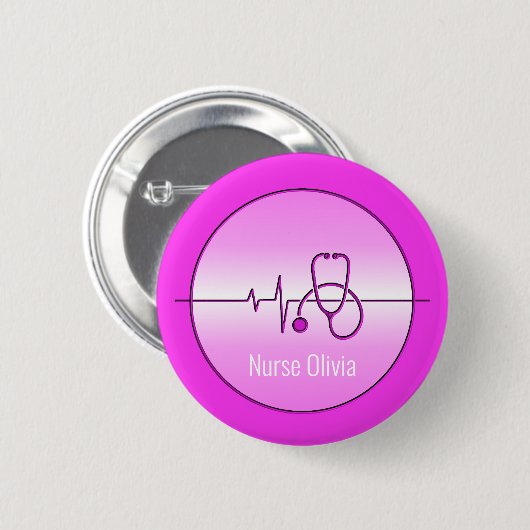 Pink Medical Stethoscope Heartbeat Button (Vorne & Hinten)