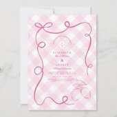 Pink Mediteranean Bow Gingham Lemons Wedding Einladung (Vorderseite)