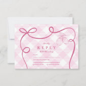 Pink Mediteranean Bow Gingham Lemons Wedding RSVP Karte (Vorderseite)