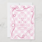 Pink Mediteranean Bow Gingham Lemons Wedding Save The Date (Vorderseite)