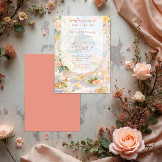 Pink Mediterranean Bridal Brunch Vintage Design Einladung