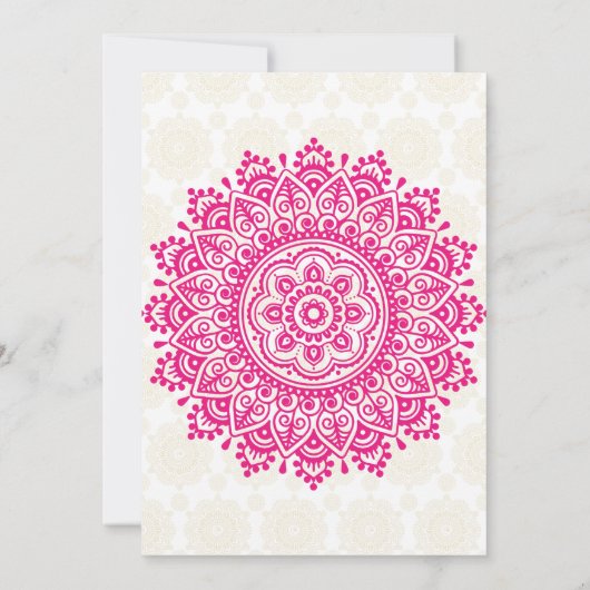 Pink mehndi mandala cute Indian girl cartoon Einladung (Rückseite)